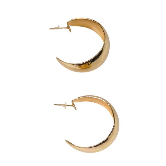 1980s Vintage Gold Hoop Earrings Chunky Thick Hoops Earrings 1" - Picture 4 of 9